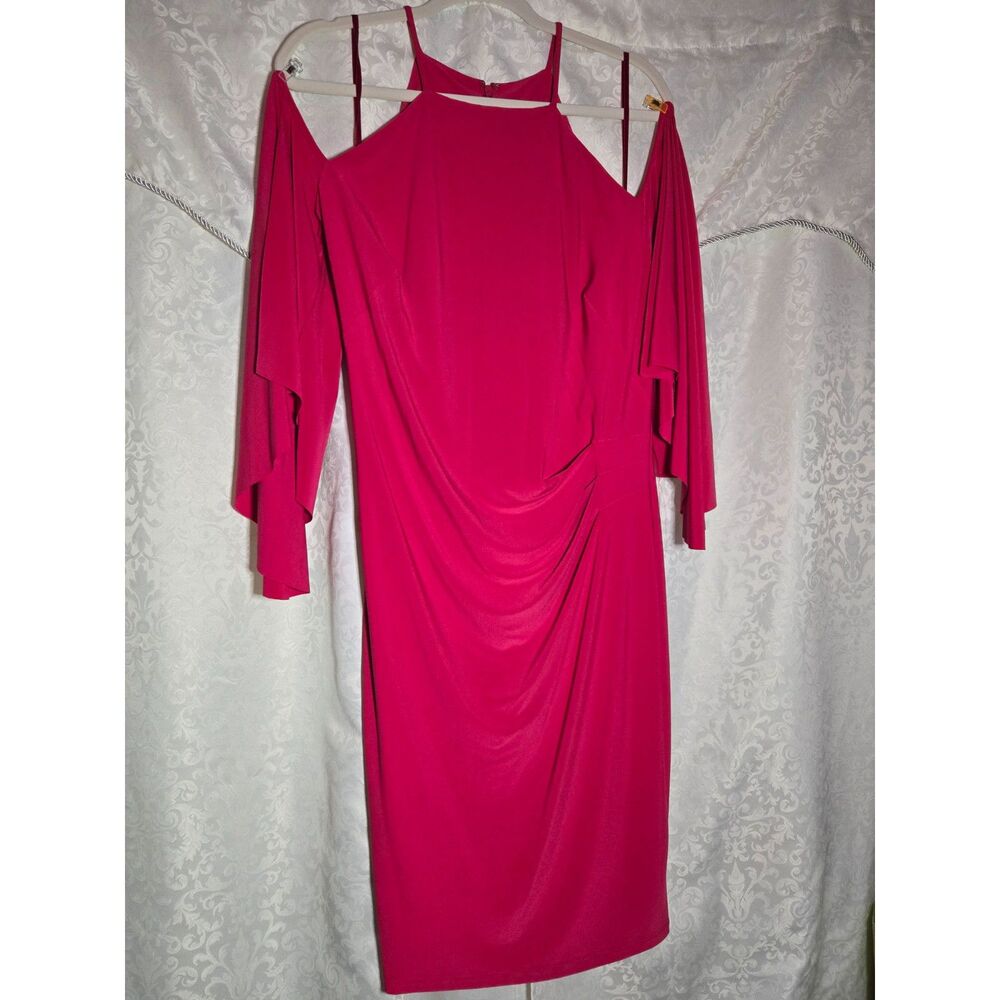 Lauren Ralph Lauren Fuchsia Cold Shoulder Ruched Flutter Sleeve Dress | 14
